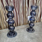 Pair of Ribbed Blue Candlestick Holders, 27cm